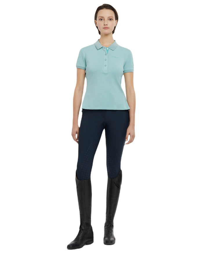 Aqua coloured LeMieux Womens Classique Polo Shirt on white background #colour_aqua