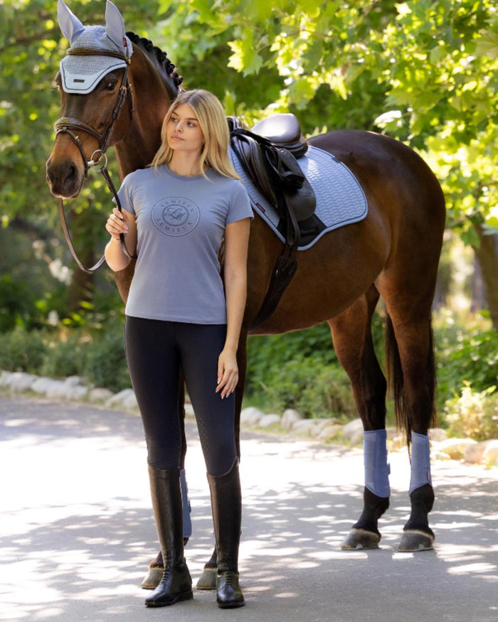 Powder Blue coloured LeMieux Womens Classique T-Shirt on outdoor background #colour_powder-blue