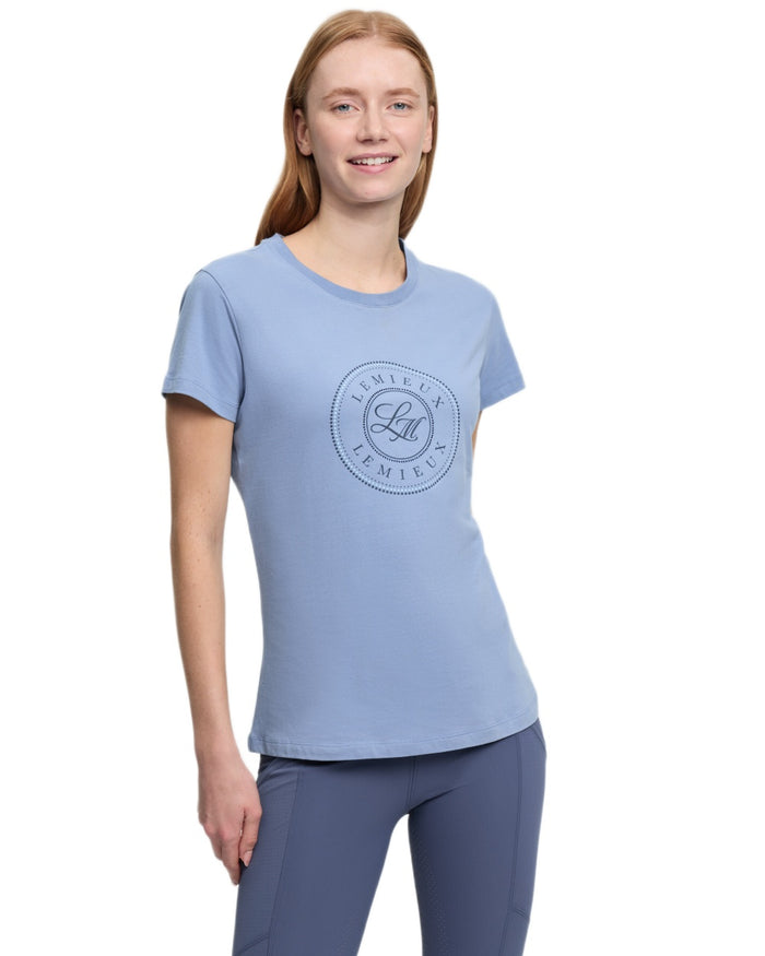 Powder Blue coloured LeMieux Womens Classique T-Shirt on white background #colour_powder-blue