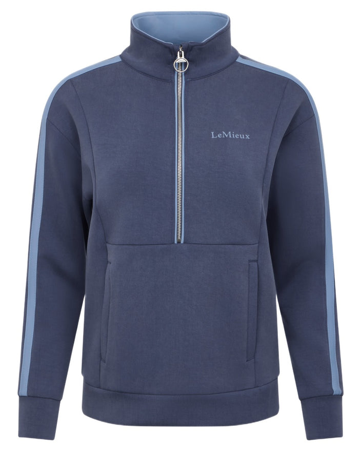 Navy coloured LeMieux Womens Connie Half Zip Sweatshirt on white background #colour_navy