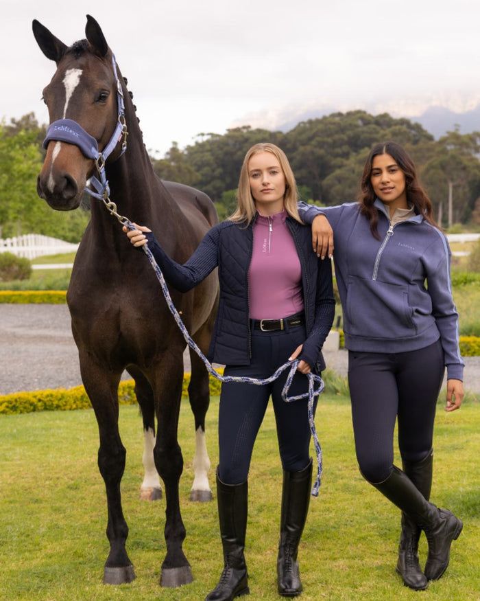 Navy coloured LeMieux Womens Connie Half Zip Sweatshirt on outdoor background #colour_navy
