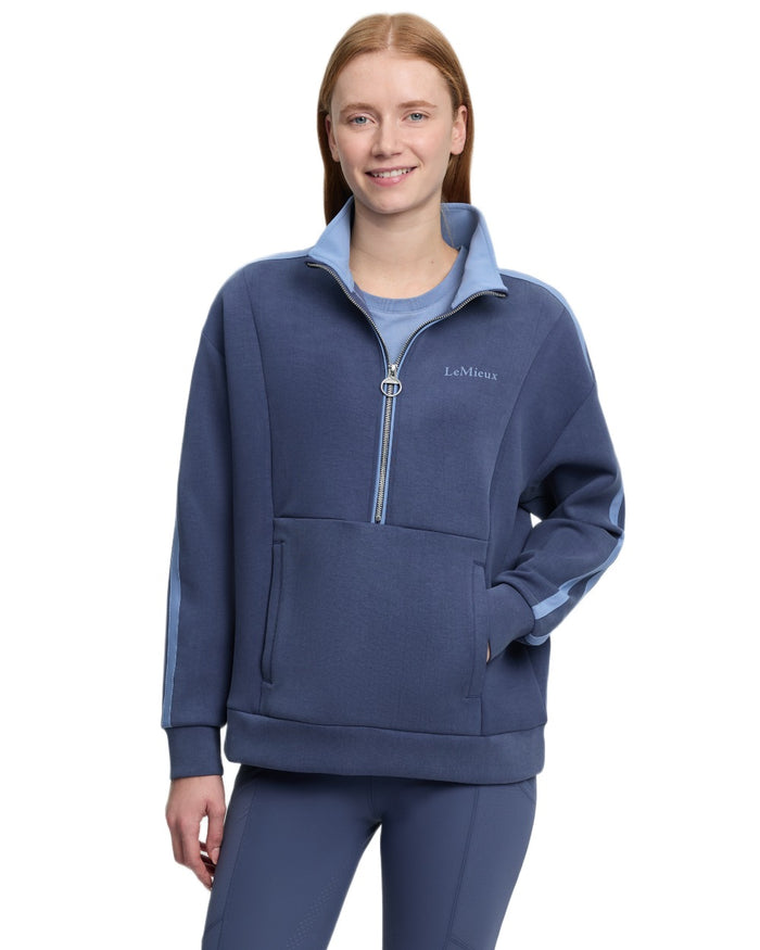 Navy coloured LeMieux Womens Connie Half Zip Sweatshirt on white background #colour_navy