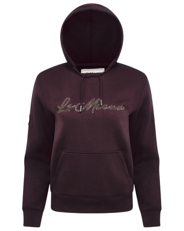 Damson coloured LeMieux Womens Elspeth Hoodie on white background #colour_damson