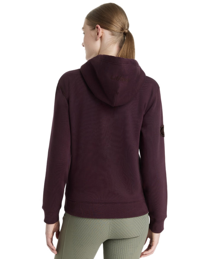 Damson coloured LeMieux Womens Elspeth Hoodie on white background #colour_damson