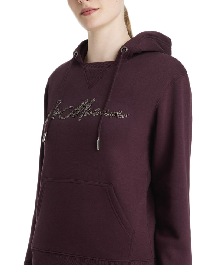 Damson coloured LeMieux Womens Elspeth Hoodie on white background #colour_damson