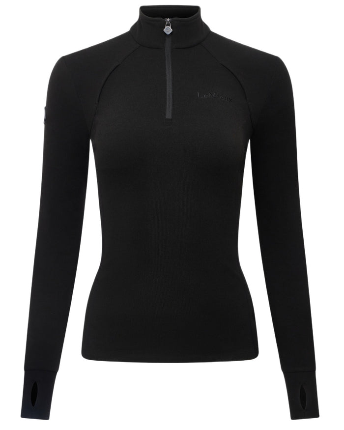 Black coloured LeMieux Frances Quarter Zip Fleece on white background #colour_black