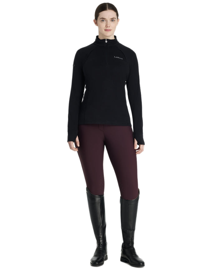 Black coloured LeMieux Frances Quarter Zip Fleece on white background #colour_black
