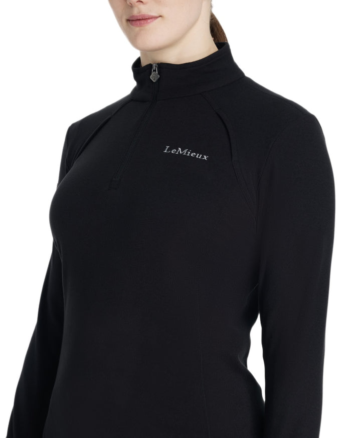 Black coloured LeMieux Frances Quarter Zip Fleece on white background #colour_black