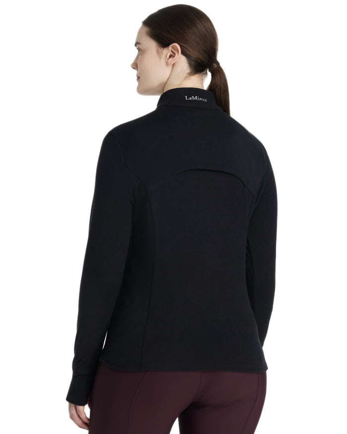 Black coloured LeMieux Frances Quarter Zip Fleece on white background #colour_black