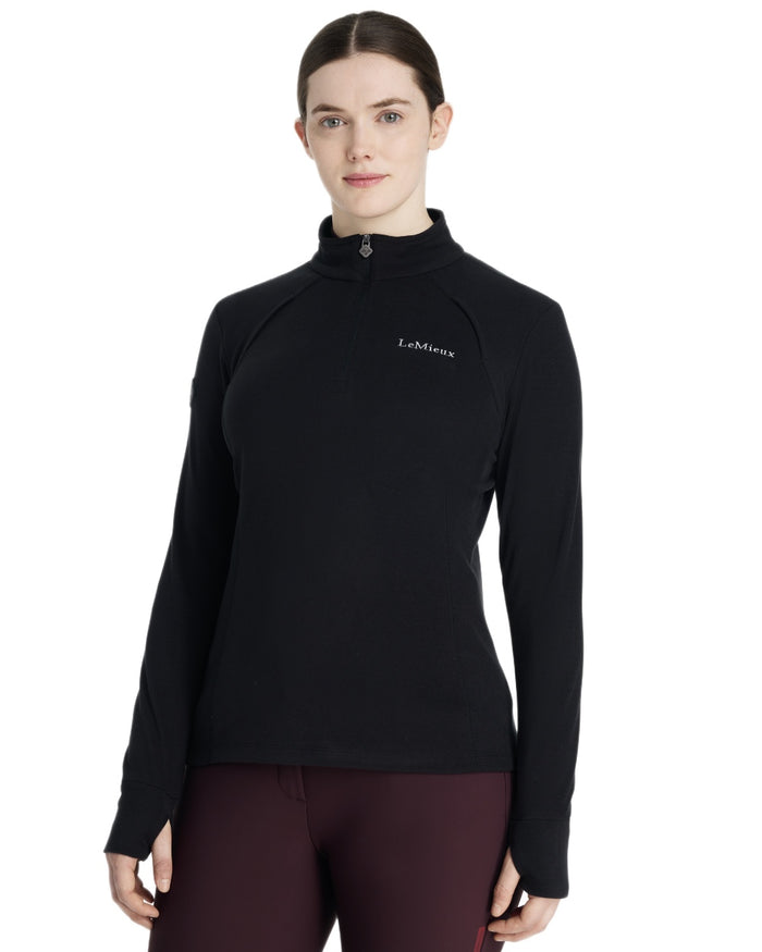 Black coloured LeMieux Frances Quarter Zip Fleece on white background #colour_black