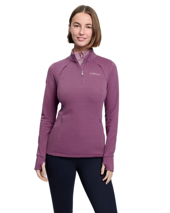 Mallow coloured LeMieux Frances Quarter Zip Fleece on white background #colour_mallow