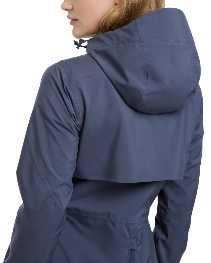 Dusk Blue coloured LeMieux Womens Grace Long Rain Jacket on white background #colour_dusk-blue