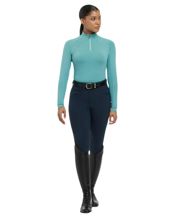 Lagoon coloured LeMieux Womens Halle Lightweight Base Layer on white background #colour_lagoon