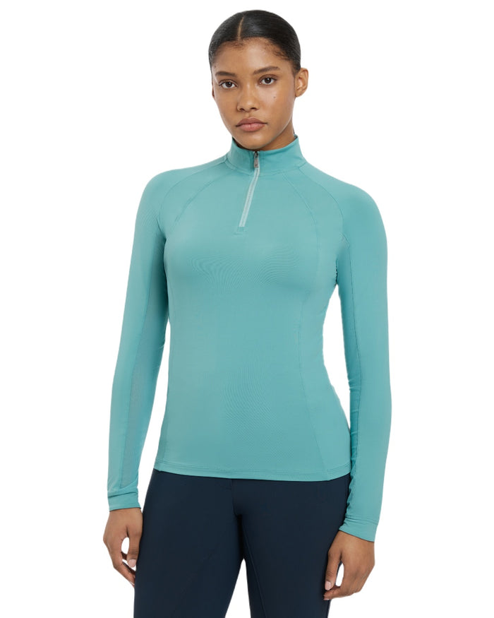 Lagoon coloured LeMieux Womens Halle Lightweight Base Layer on white background #colour_lagoon