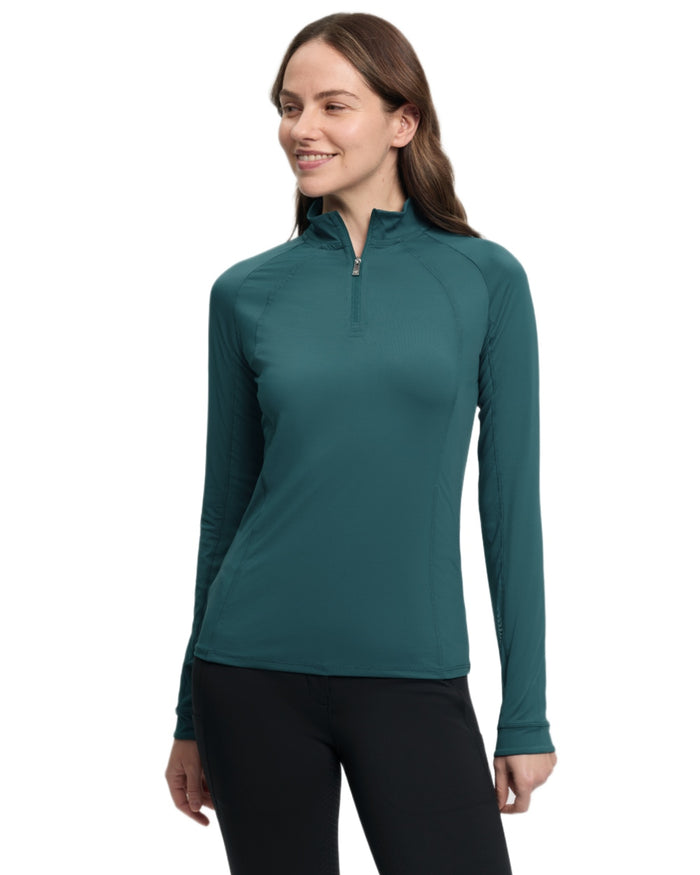 Jungle coloured LeMieux Womens Halle Lightweight Base Layer on white background #colour_jungle