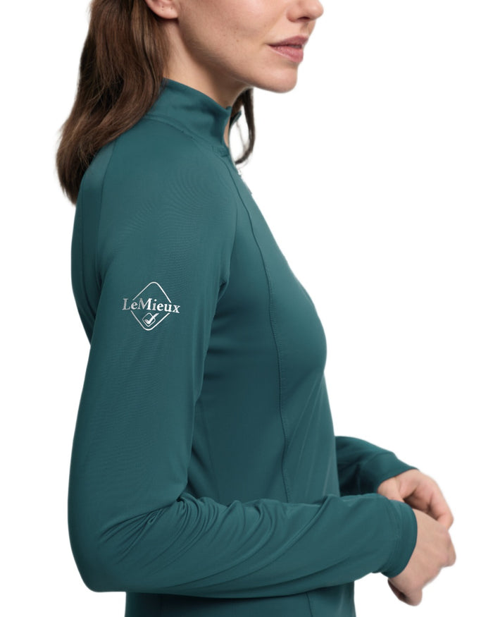 Jungle coloured LeMieux Womens Halle Lightweight Base Layer on white background #colour_jungle