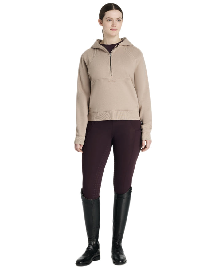 Almond coloured LeMieux Womens Henrietta Half Zip Hoodie on white background #colour_almond