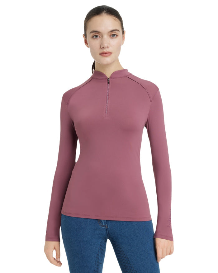 Rosewood coloured LeMieux Womens Heyden Lightweight Base Layer on white background #colour_rosewood