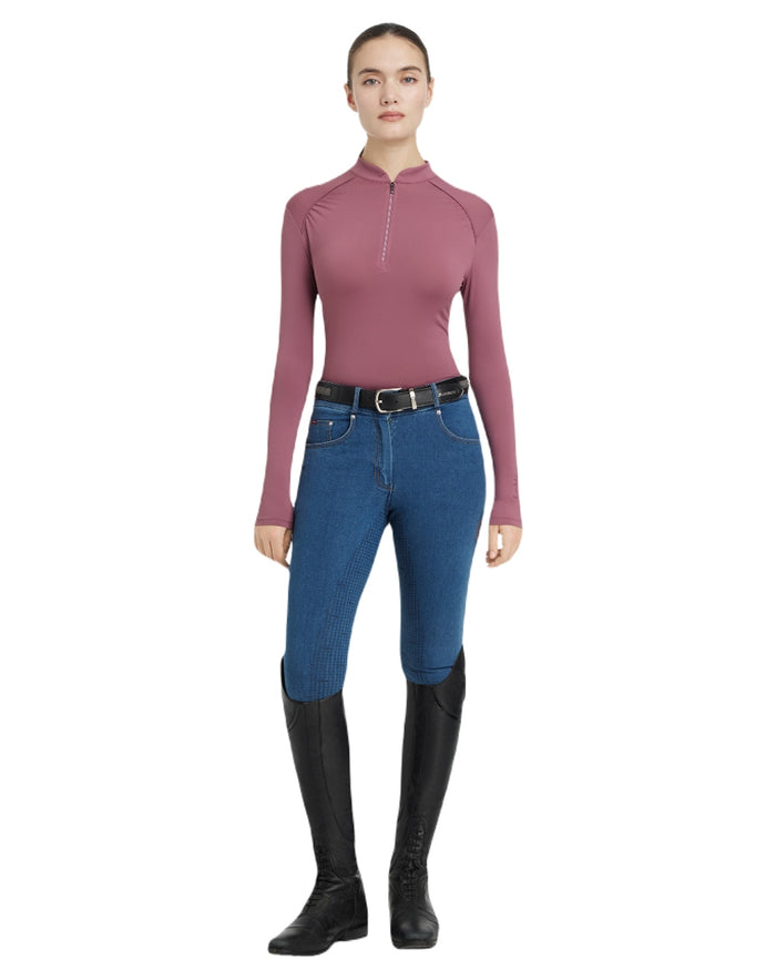 Rosewood coloured LeMieux Womens Heyden Lightweight Base Layer on white background #colour_rosewood