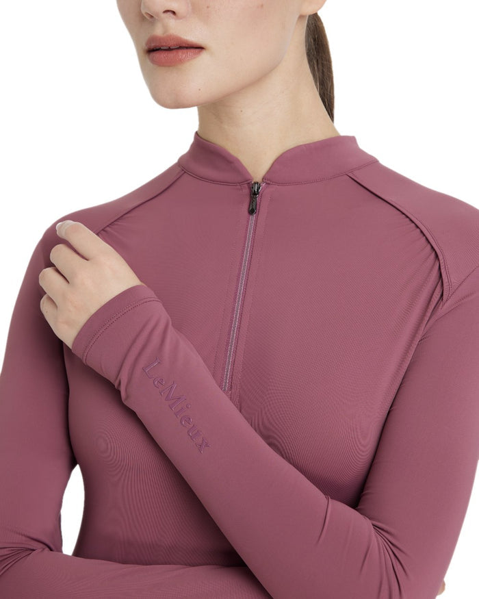 Rosewood coloured LeMieux Womens Heyden Lightweight Base Layer on white background #colour_rosewood