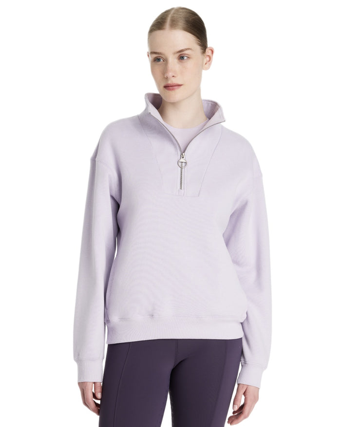 Lilac coloured LeMieux Womens Keira Quarter Neck Sweatshirt on white background #colour_lilac