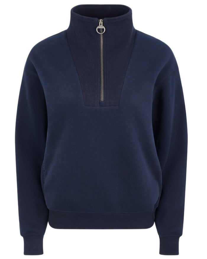 Navy coloured LeMieux Womens Keira Quarter Neck Sweatshirt on white background #colour_navy