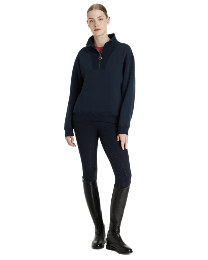 Navy coloured LeMieux Womens Keira Quarter Neck Sweatshirt on white background #colour_navy