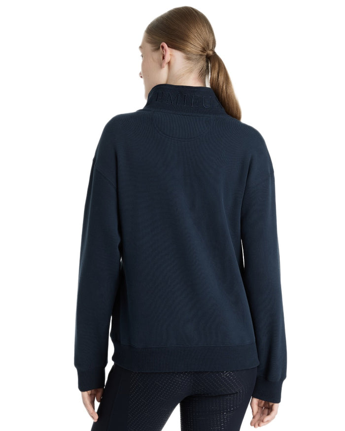 Navy coloured LeMieux Womens Keira Quarter Neck Sweatshirt on white background #colour_navy