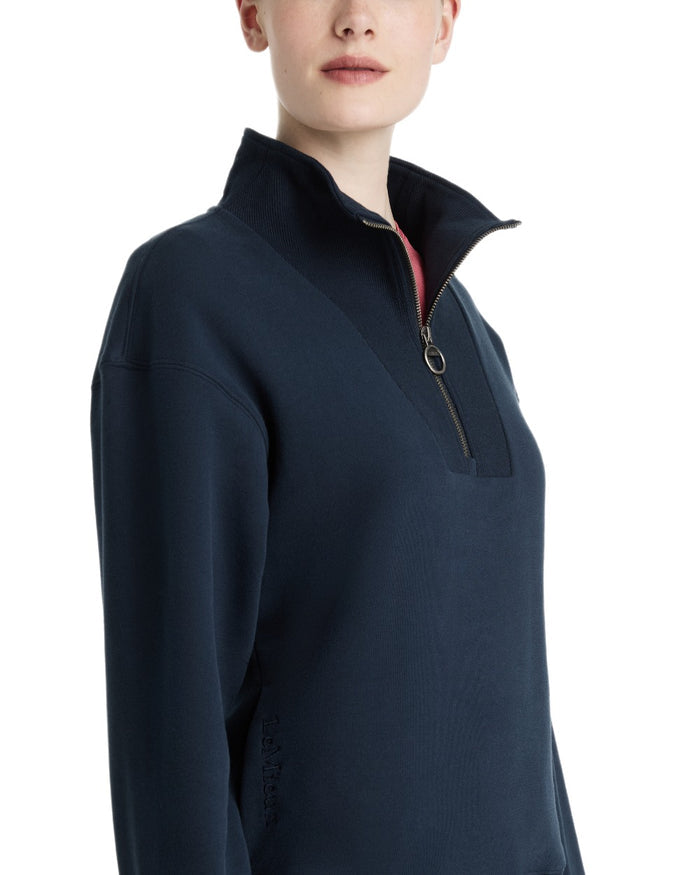 Navy coloured LeMieux Womens Keira Quarter Neck Sweatshirt on white background #colour_navy