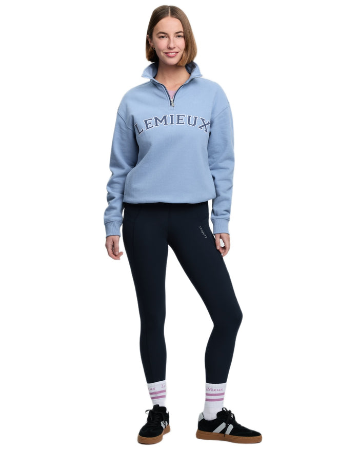 Powder Blue coloured LeMieux Womens Kelsie Quarter Neck Sweatshirt on white background #colour_powder-blue