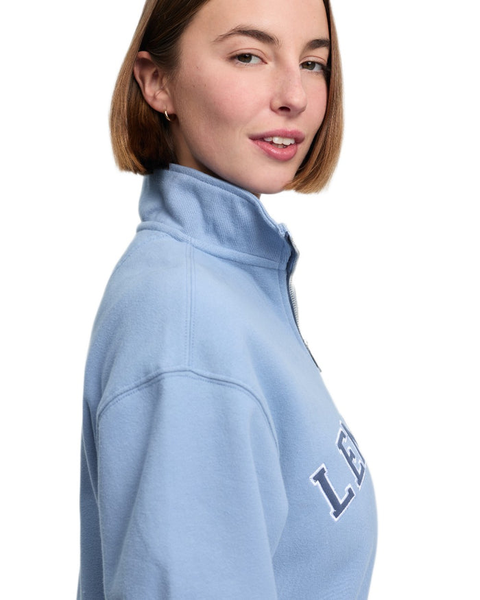 Powder Blue coloured LeMieux Womens Kelsie Quarter Neck Sweatshirt on white background #colour_powder-blue