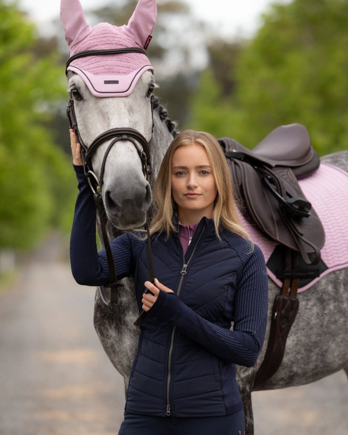 Navy coloured LeMieux Womens Maddie Jacket on outdoor background #colour_navy