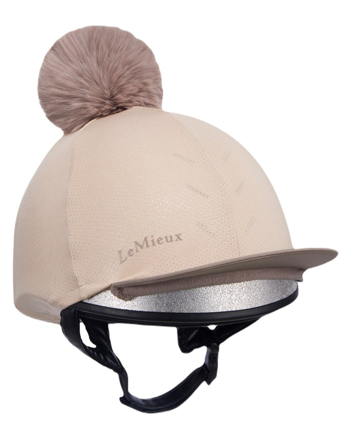 Almond coloured LeMieux Womens Maria Mesh Hat Silk on white background #colour_almond