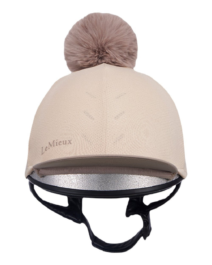 Almond coloured LeMieux Womens Maria Mesh Hat Silk on white background #colour_almond