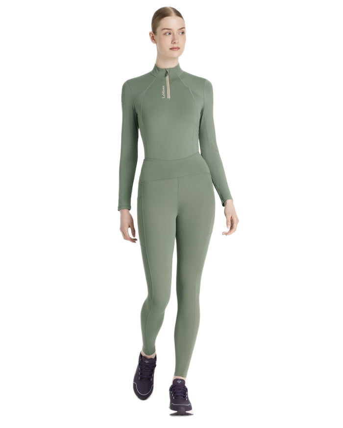 Rosemary coloured LeMieux Womens Natalie Brushed Pull On Breeches on white background #colour_rosemary