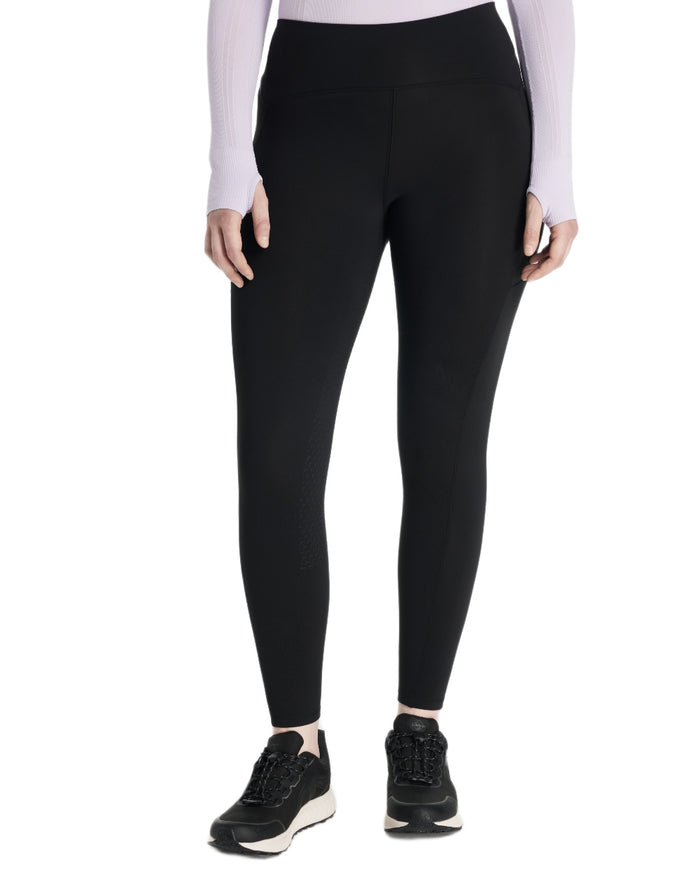 Black coloured LeMieux Womens Natalie Brushed Pull On Breeches on white background #colour_black