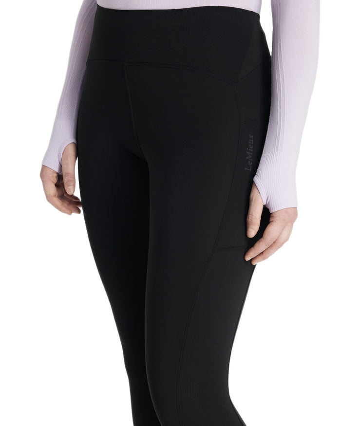 Black coloured LeMieux Womens Natalie Brushed Pull On Breeches on white background #colour_black