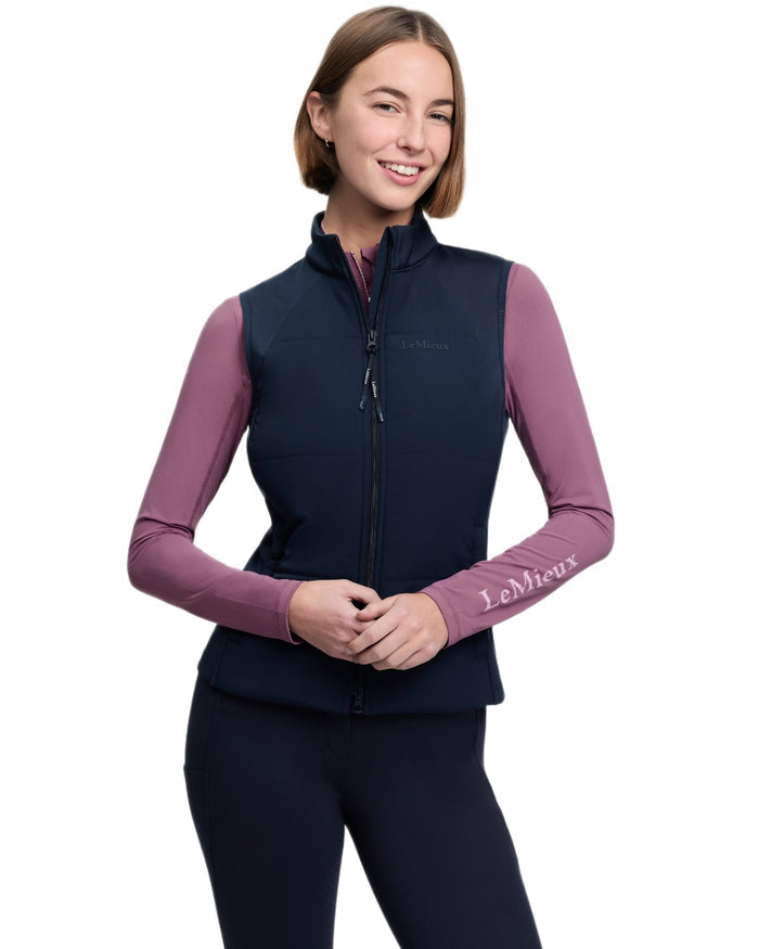 Navy coloured LeMieux Womens Pamela Gilet on white background #colour_navy