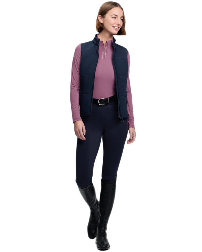 Navy coloured LeMieux Womens Pamela Gilet on white background #colour_navy