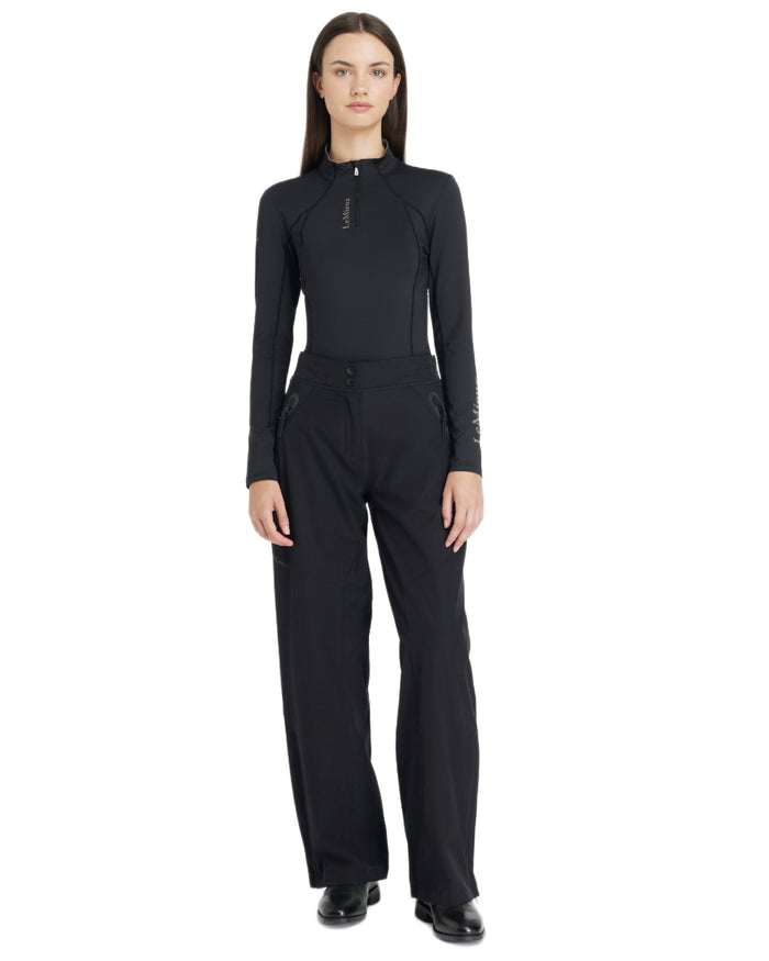 Black coloured LeMieux Womens Stormwear Waterproof Trousers on white background #colour_black