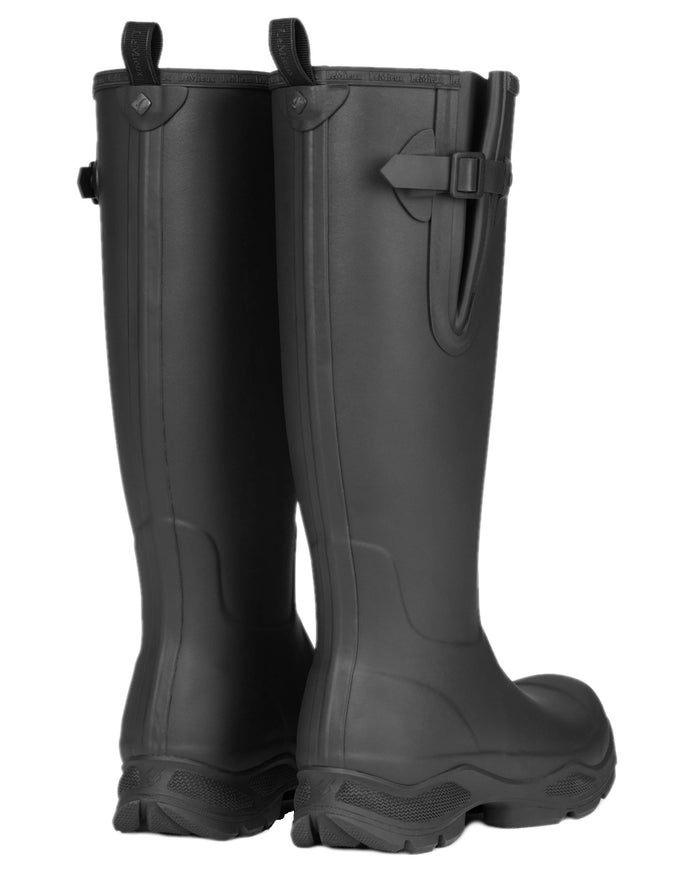 Black Coloured LeMieux Womens Ultra Stride Wellington Boots on white background #colour_black