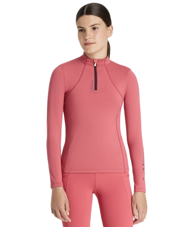 Cranberry coloured LeMieux Young Rider Classique Base Layer on white background #colour_cranberry