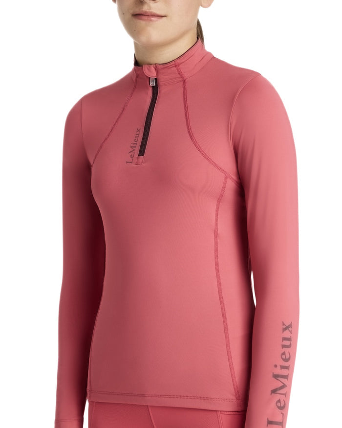 Cranberry coloured LeMieux Young Rider Classique Base Layer on white background #colour_cranberry