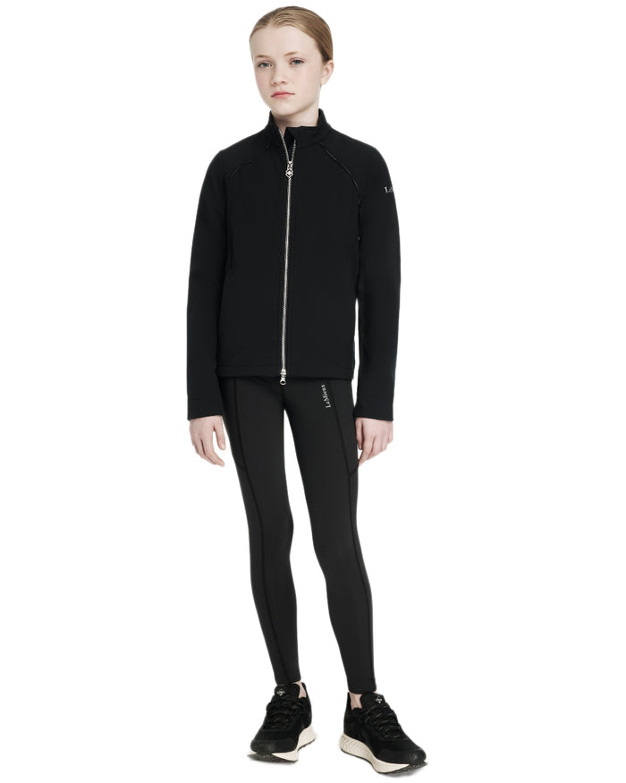 Black coloured LeMieux Young Rider Elite Softshell Jacket on white background #colour_black