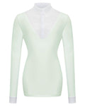 Pistachio coloured LeMieux Young Rider Eva Long Sleeve Show Shirt on white background #colour_pistachio