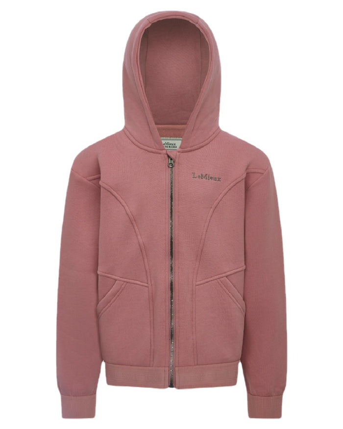 Peony coloured LeMieux Young Rider Hadley Hoodie on white background #colour_peony