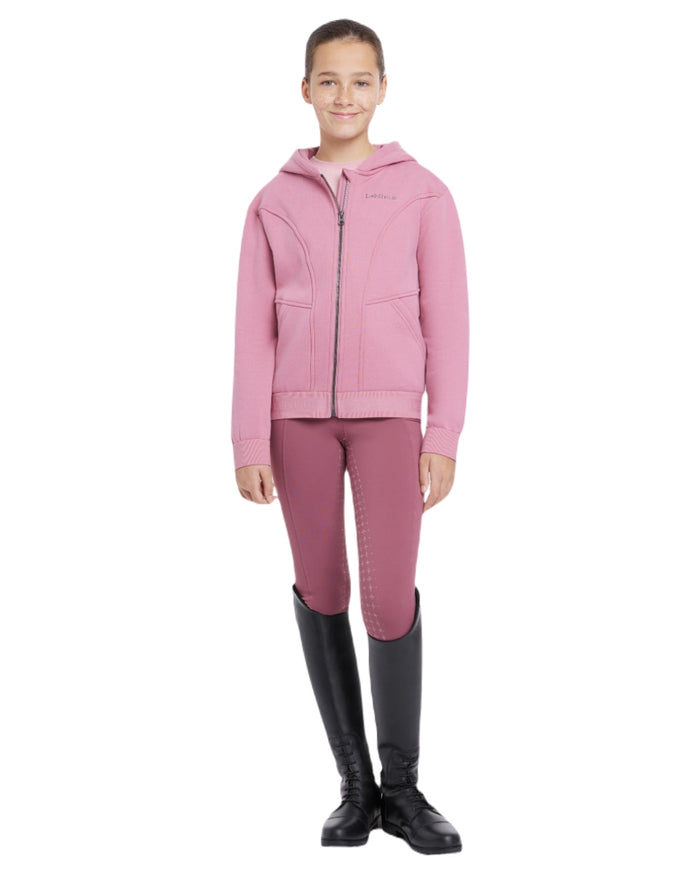Peony coloured LeMieux Young Rider Hadley Hoodie on white background #colour_peony
