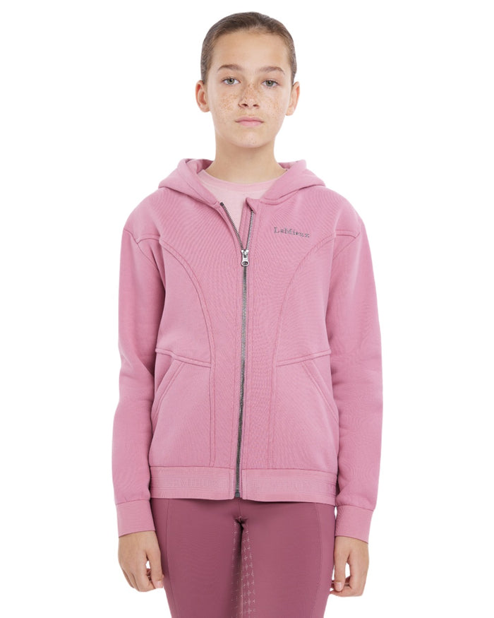 Peony coloured LeMieux Young Rider Hadley Hoodie on white background #colour_peony