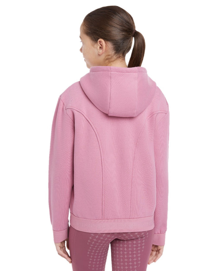 Peony coloured LeMieux Young Rider Hadley Hoodie on white background #colour_peony