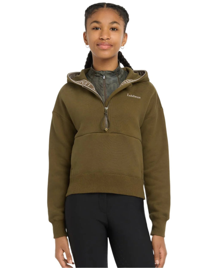 Alpine Coloured LeMieux Young Rider Hettie Half Zip Hoodie On A White Background #colour_alpine